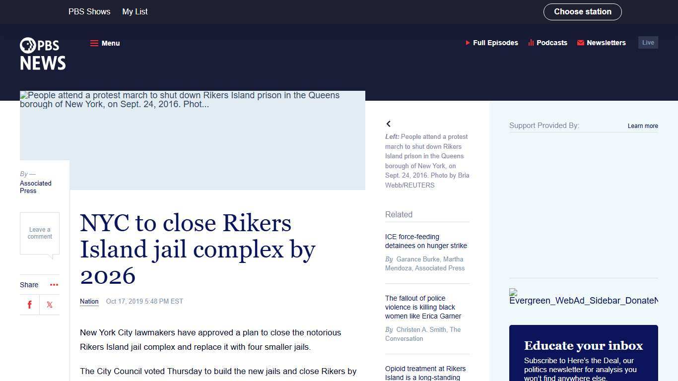 NYC to close Rikers Island jail complex by 2026 | PBS News