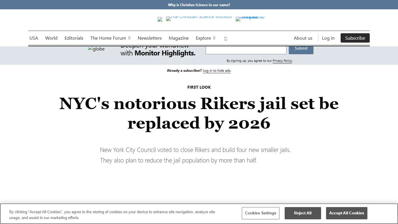 NYC's notorious Rikers jail approved to be replaced by 2026 - CSMonitor.com
